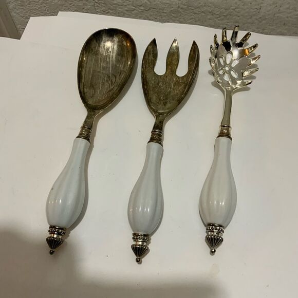 Godinger Art Co. Silver Plated 3 Pc. Hostess Serving Set w/ Porcelain Handle G2 - Picture 7 of 7